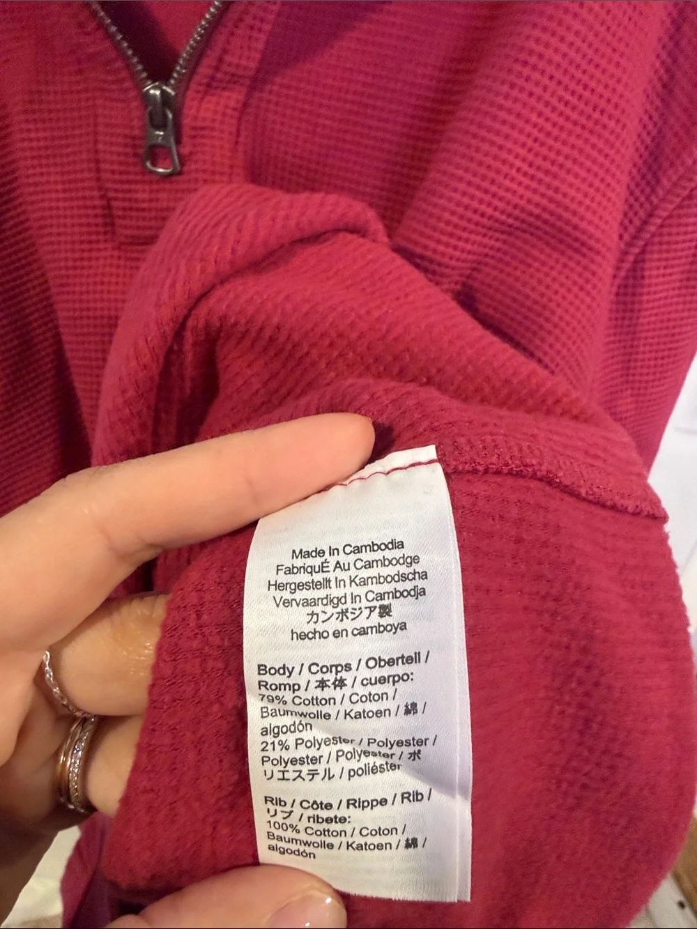 J Crew Brushed waffle-knit half-zip pullover Red Mens Large